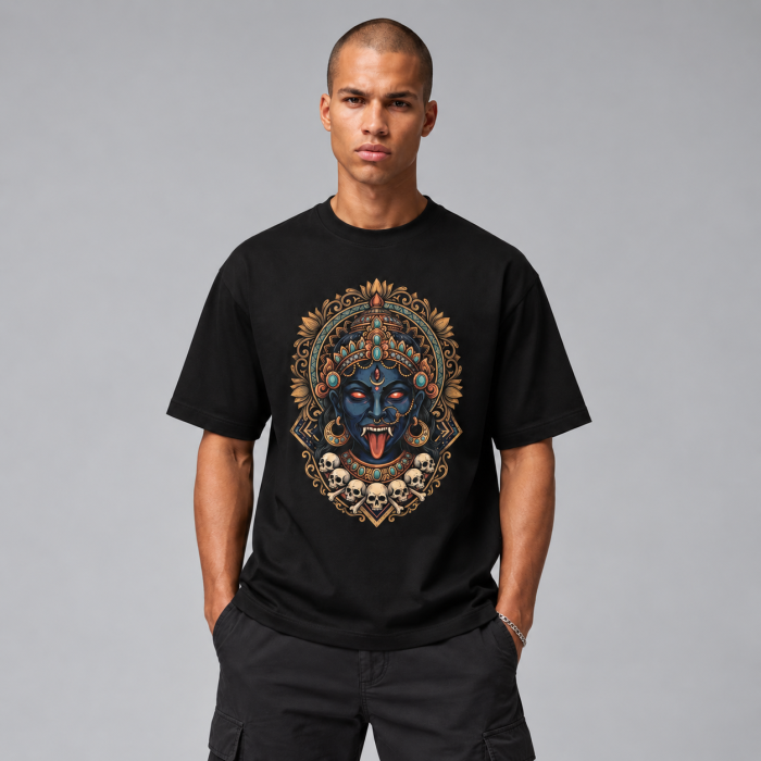 Czarny T-shirt KARMA Ma Kali by Hash z dużym nadrukiem