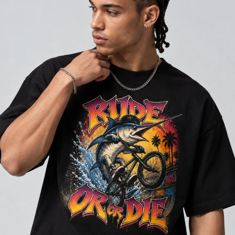 Czarny T-shirt KARMA RIDE OR DIE by Hash z grafiką BMX