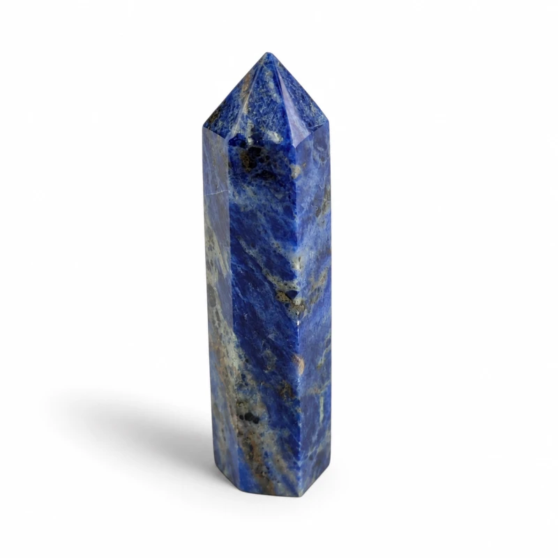 Obelisk z naturalnego sodalitu 7,5 cm – niebieski kamień z naturalnymi wzorami