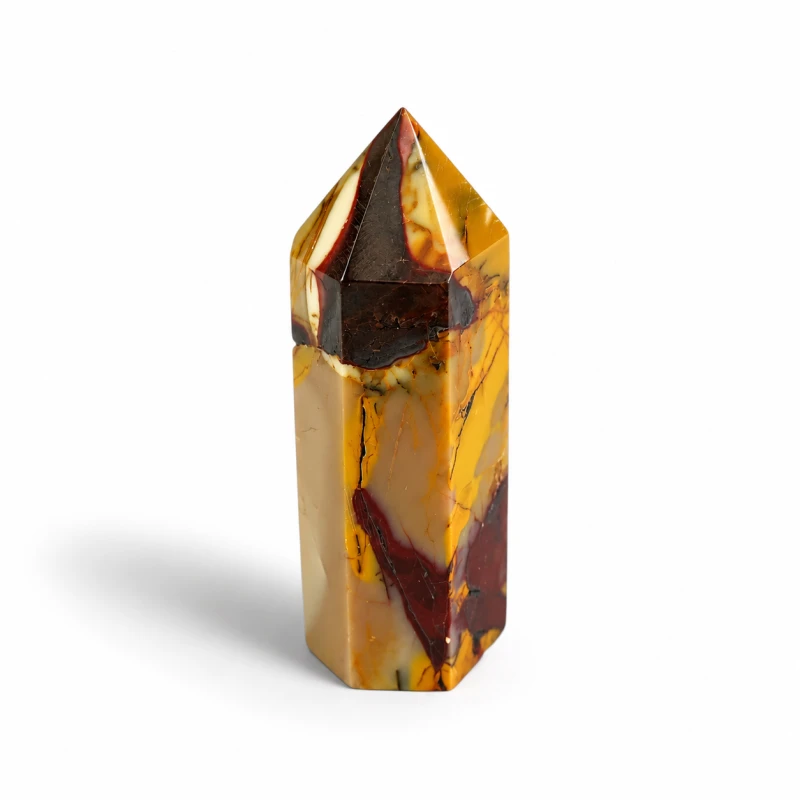 Obelisk z naturalnego mokaitu 6,5 cm – wielobarwny kamień w odcieniach żółci, czerwieni i brązu