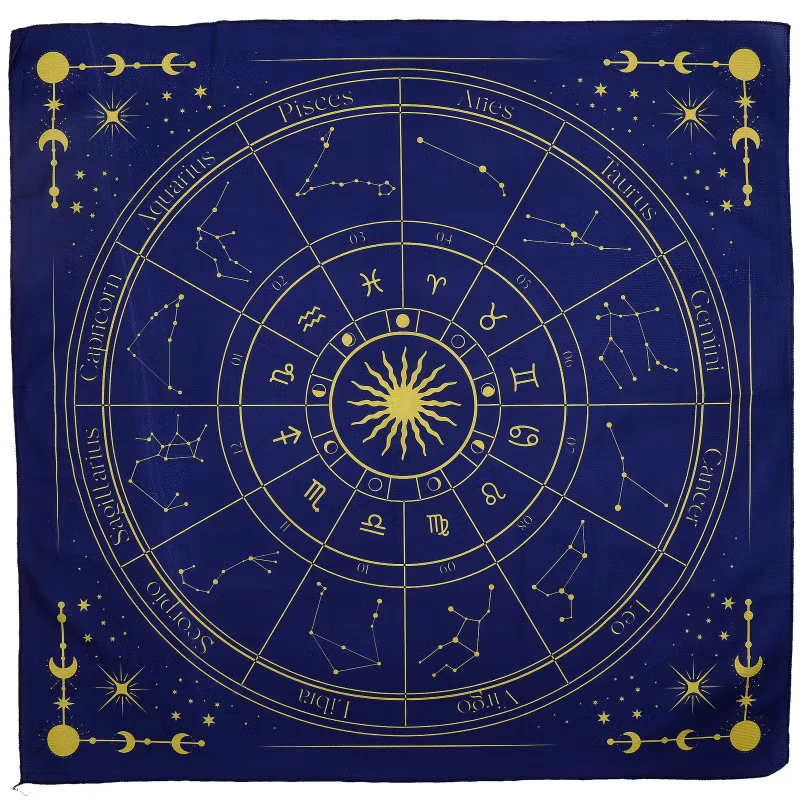 Tkanina do czytania Tarota Zodiak 75 × 75 cm z astrologicznym kołem znaków zodiaku