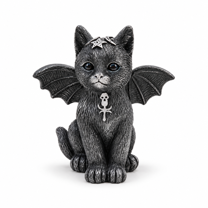 Figurka Kota Wicca z nietoperzymi skrzydłami z żywicy