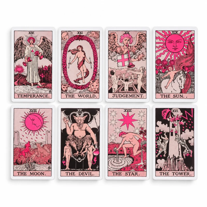 Różowa talia Tarota 78 kart Pink Tarot dla początkujących inspirowana Rider-Waite