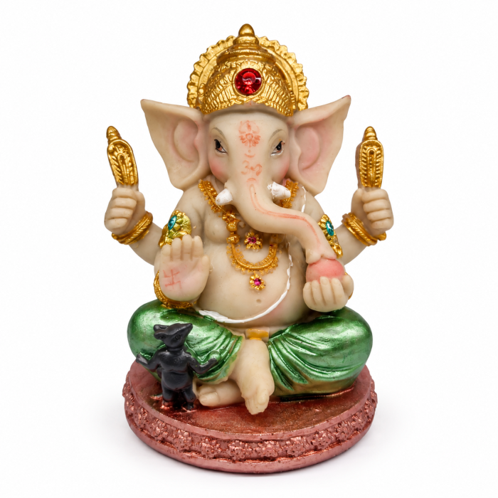 Figurka Ganesha z myszką z żywicy 9 cm
