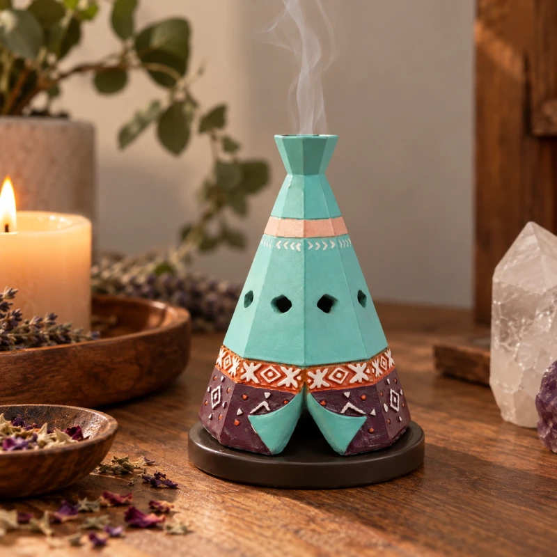 Podstawka Tipi Boho 9,5 cm – turkusowe, koralowe i bordowe zdobienia