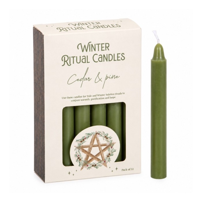 Zielone świece intencyjne Winter Ritual Cedar & Pine – zestaw 12 świec w pudełku
