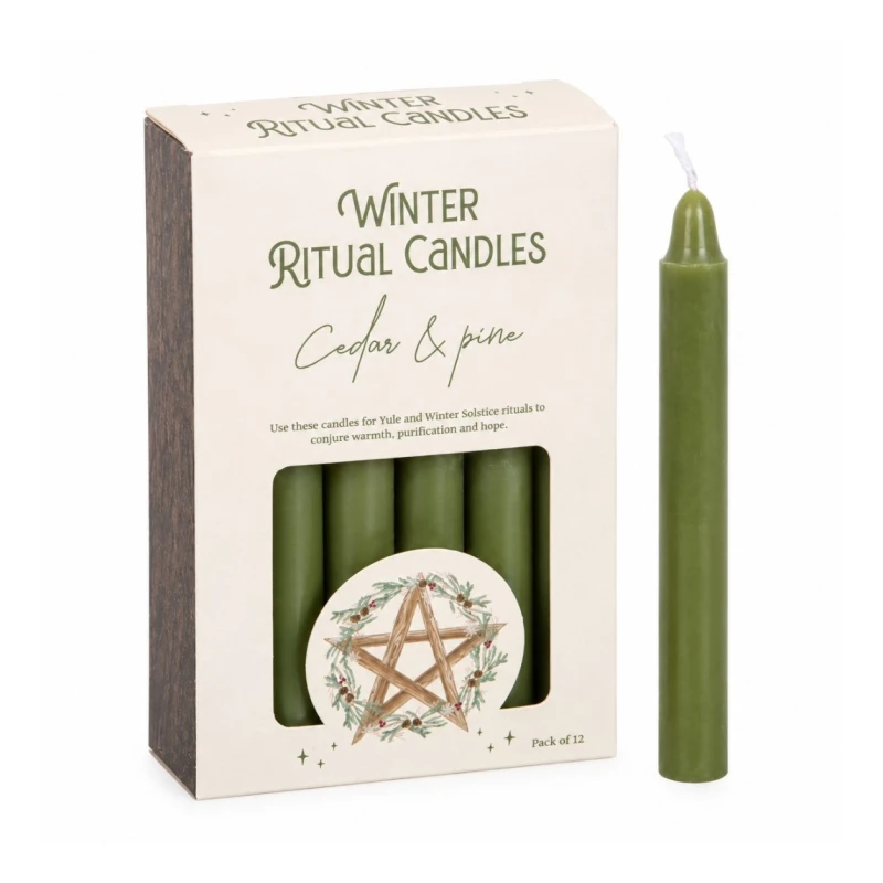 Zielone świece intencyjne Winter Ritual Cedar & Pine – zestaw 12 świec w pudełku