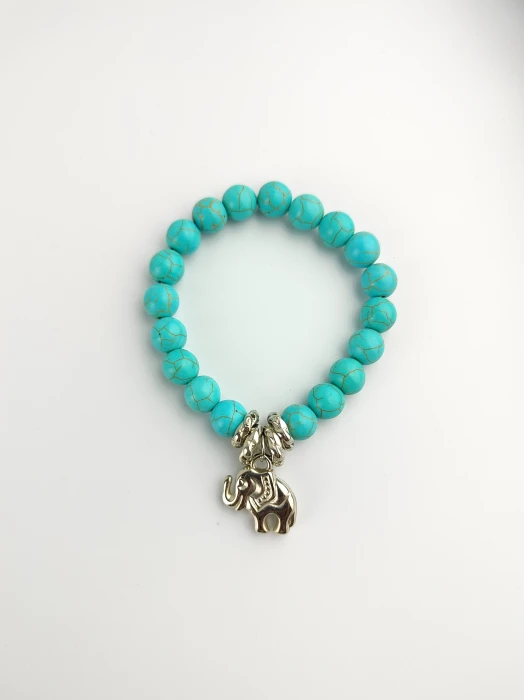 Bransoletka Boho Etno turkusowe koraliki ELEPHANT ze Słoniem.webp